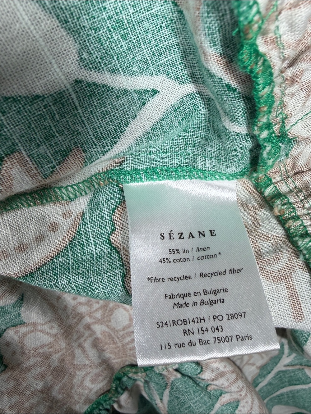 Sezane Leanore Gemini Floral Print One Shoulder Tiered Ruffle Green Dress 34 XS - Picture 16 of 16